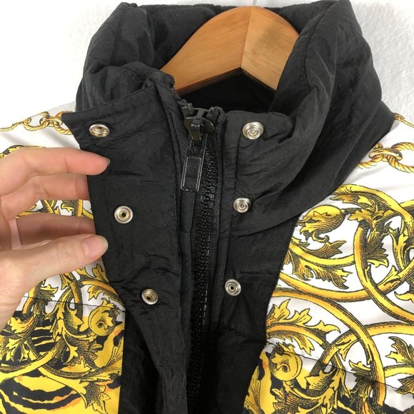 Topshop Women's Size 10 Yellow White Black Tiger Print Chain Link Puffer Jacket - Picture 4 of 9